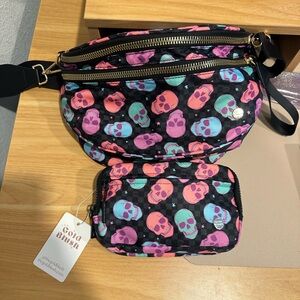 Bum bag neon Skull Crossbody Bag and wallet- with straps NWT